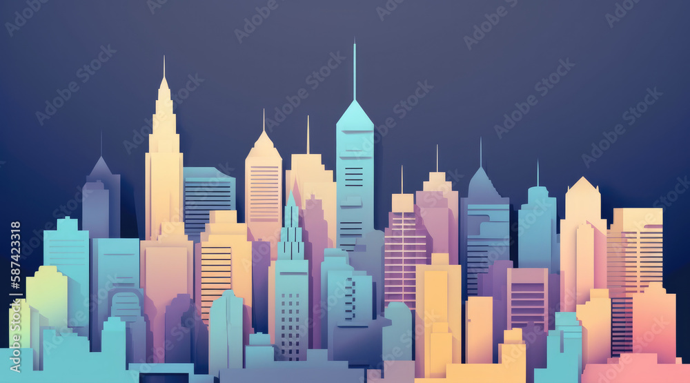 Cityscape, skyscrapers, multi-layer paper cut craft. Generative AI