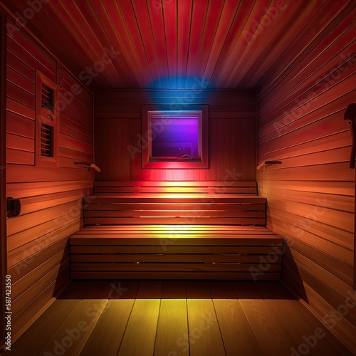 Sauna with Colored LED Lights for Relaxation - generative AI photo