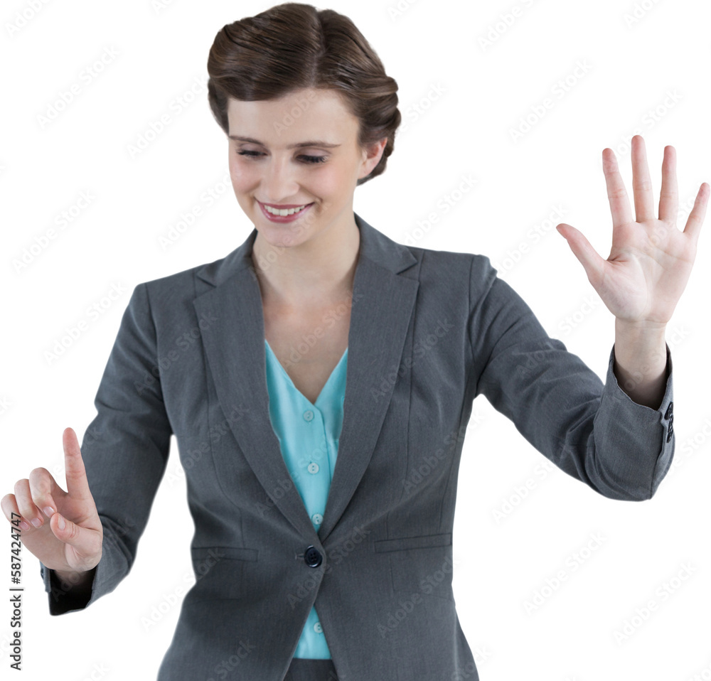 Businesswoman smiling while using imaginative digital screen