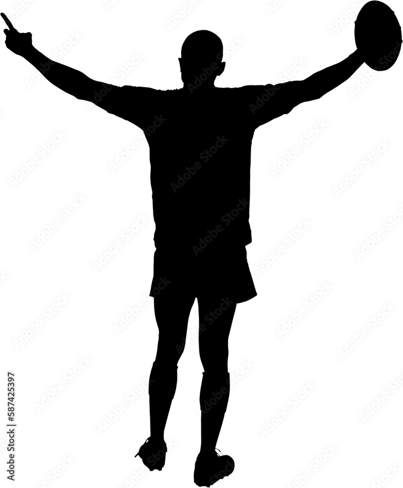 Full length image of rugby player holding ball