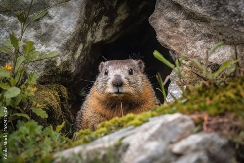 Marmot in her hole s door. Generative AI