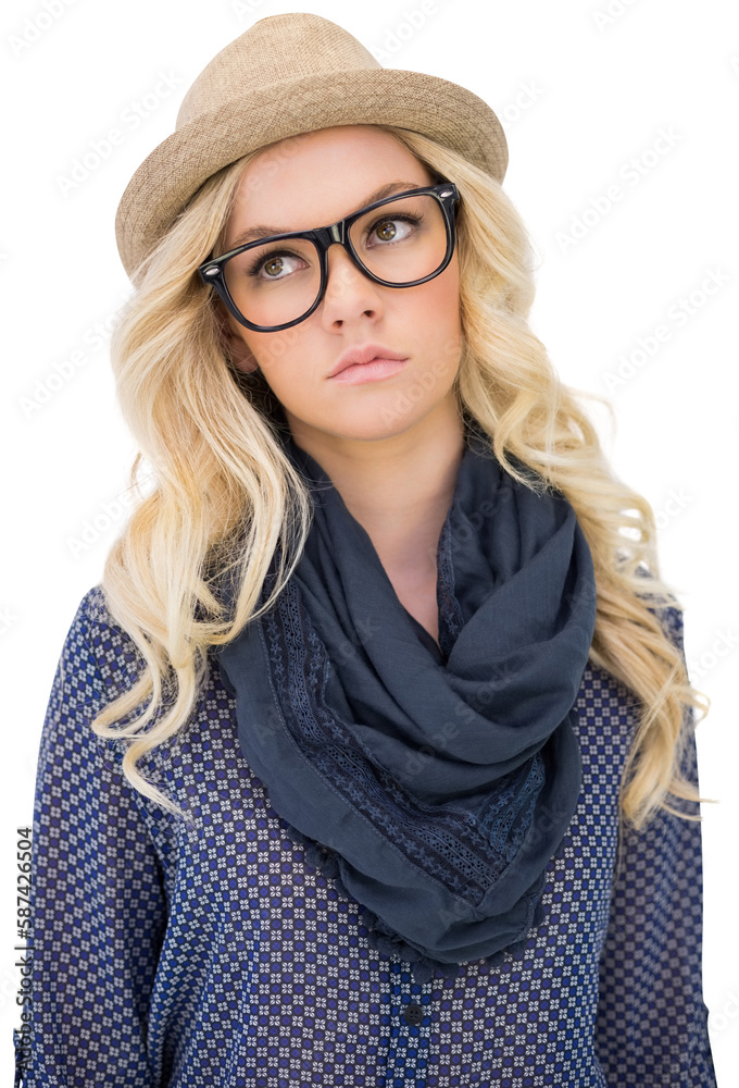 Serious trendy blonde with classy glasses posing Serious trendy blonde with classy glasses posing