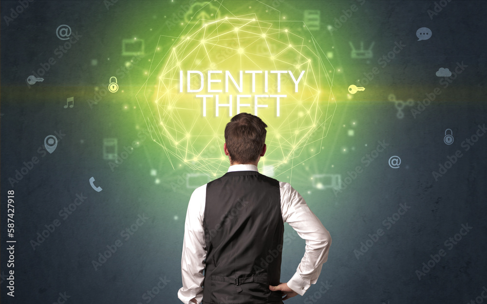 Rear view of a businessman, online security concept Rear view of a businessman, online security concept