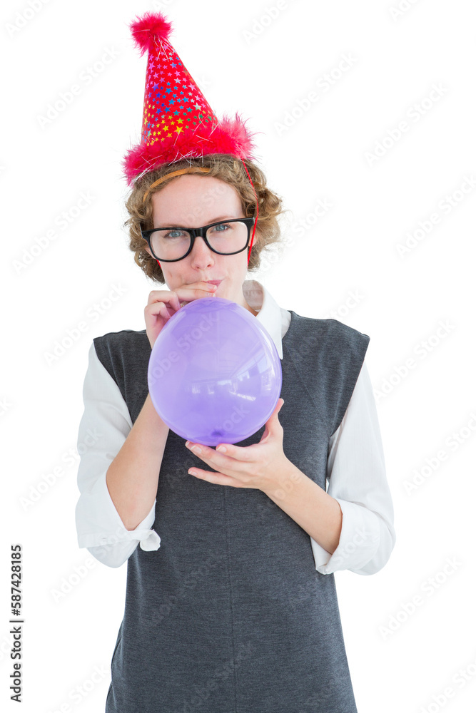 Fototapeta premium Geeky hipster blowing up balloon 