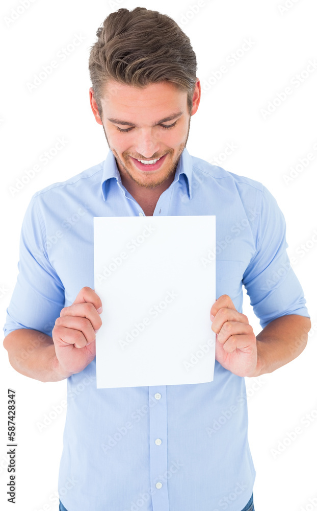Handsome young man showing page Handsome young man showing page