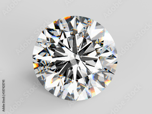 Diamond of round brilliant cut on white background