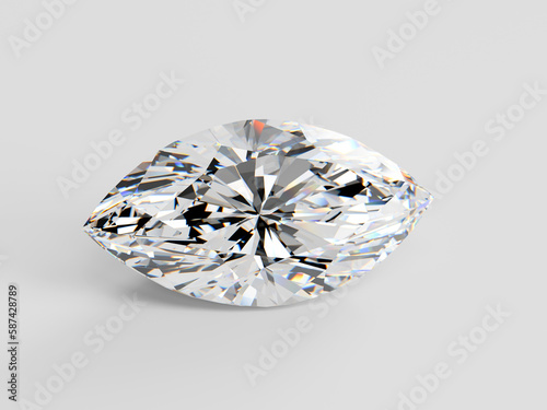 Diamond of marquise cut on white background photo