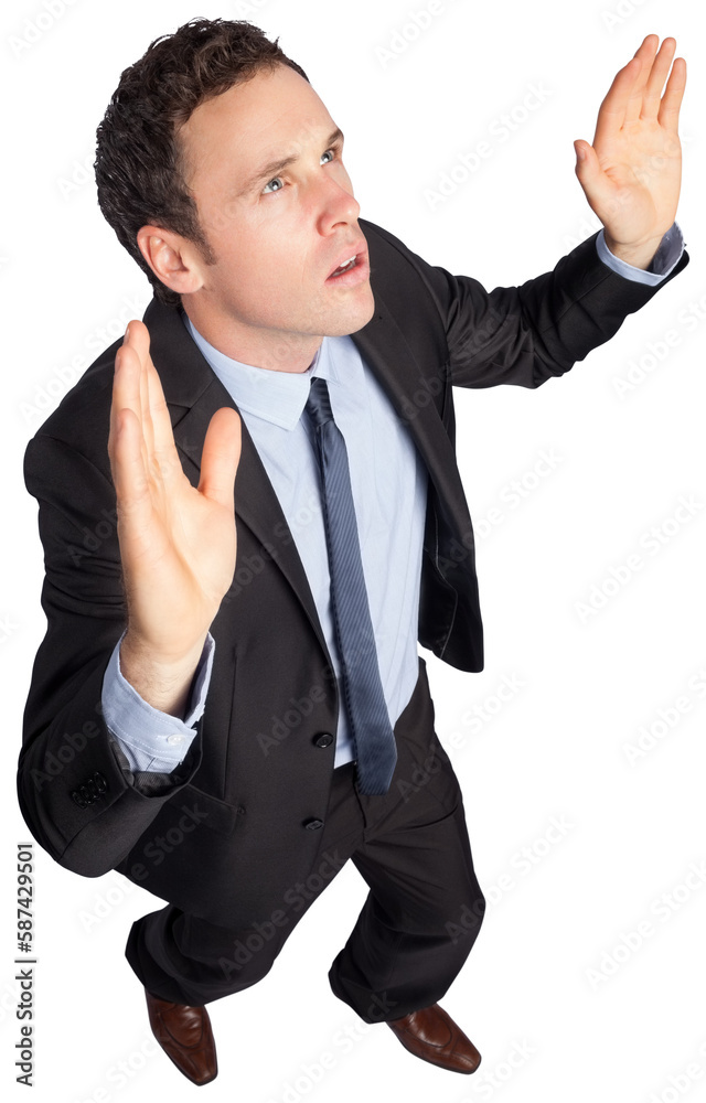 Businessman posing with arms raised Businessman posing with arms raised
