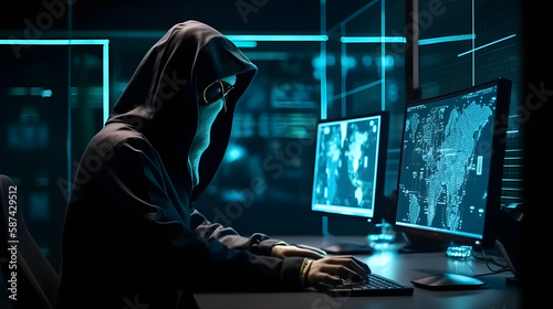 Cyber security and data protection, Hacker accesses security system and stealing data on internet technology networking. Security and protect business transaction from online digital cyber attack.
