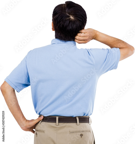 Rear view of man scratching head