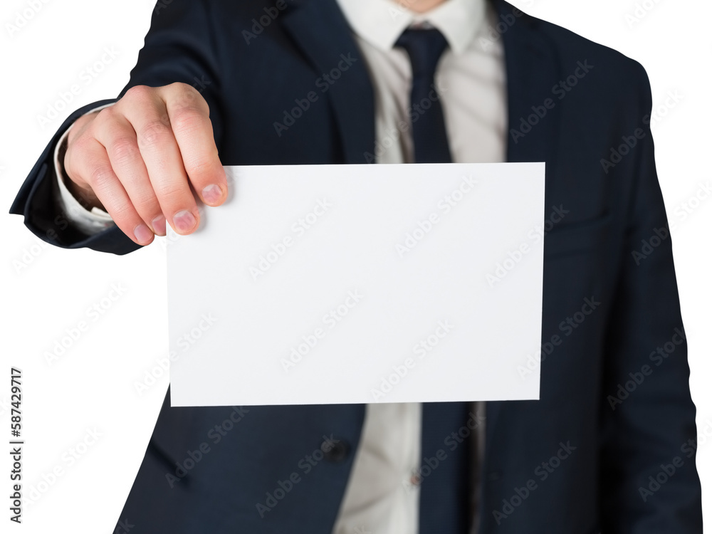 Businessman showing card to camera Businessman showing card to camera