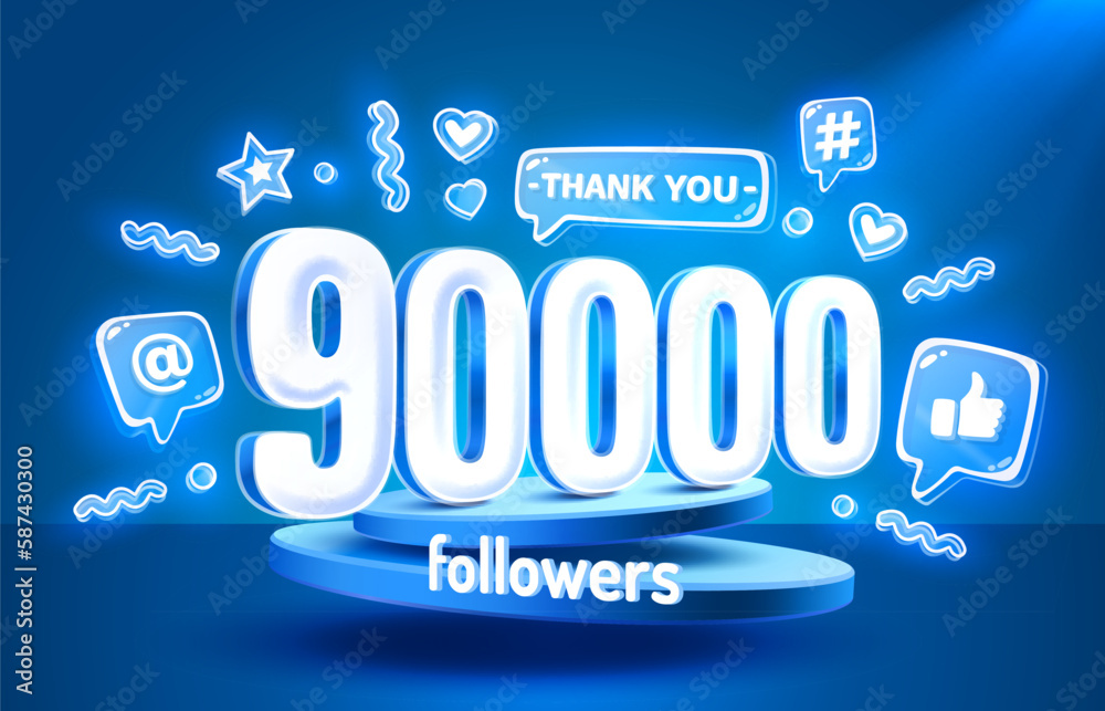 Thank you 90000 followers, peoples online social group, happy banner celebrate, Vector illustration