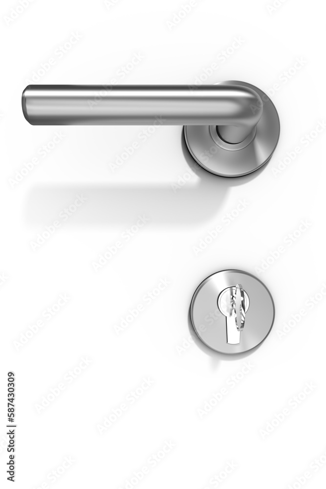 Low angle view of metal doorknob and lock with key - obrazy, fototapety, plakaty 