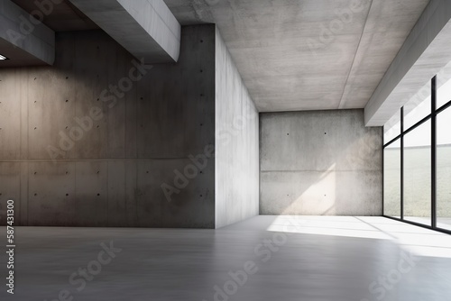 Clean and streamlined concrete room design  empty room interior  industrial  Generative AI