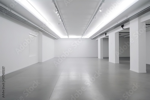 Contemporary empty office space with white decor, Generative AI