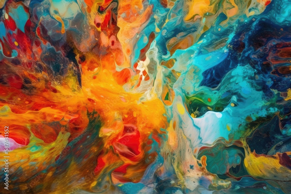 abstract painting with vibrant colors and various shapes. Generative AI
