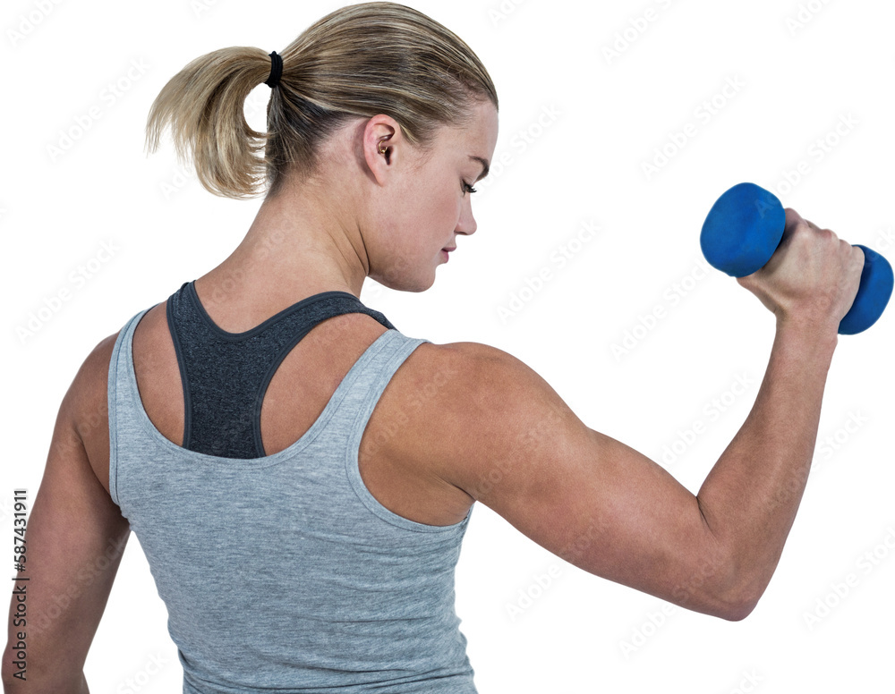  Muscular woman working out with dumbbells