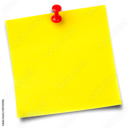 Blank yellow sticky note with thumbtack photo