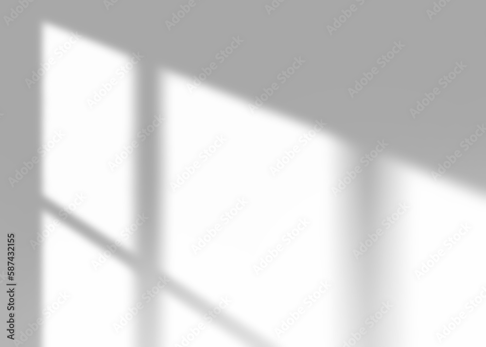 Shadow from window, overlay effect. Realistic gray shadow on transparent background, PNG. Applicable for product presentation, photos, backdrop. Sun light, rays. 3D render. - obrazy, fototapety, plakaty 