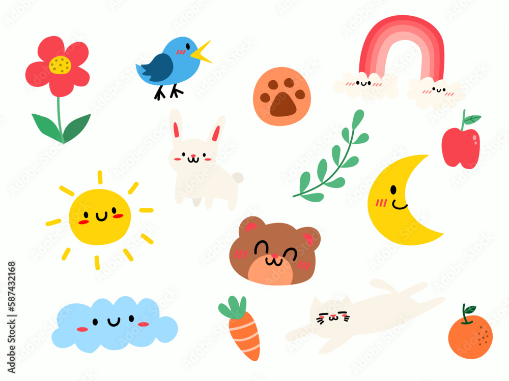 collection of doodle vector  ,set of cute hand drawn cartoon elements .