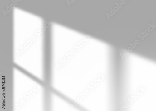 Shadow from window, overlay effect. Realistic gray shadow on transparent background, PNG. Applicable for product presentation, photos, backdrop. Sun light, rays. 3D render.