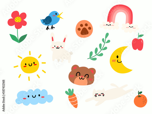collection of doodle vector   set of cute hand drawn cartoon elements .