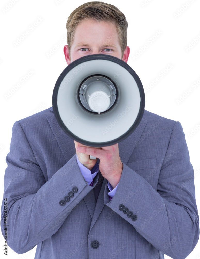 Portrait of businessman holding megaphone Portrait of businessman holding megaphone