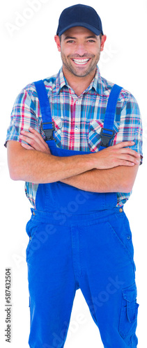 Male handyman standing arms crossed over white background