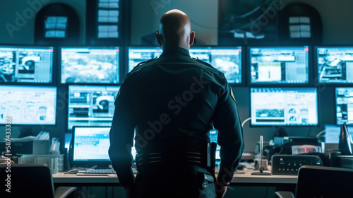 Quick Response to Emergencies, A Dedicated Police Man Working in a 911 Call Center, Generative AI