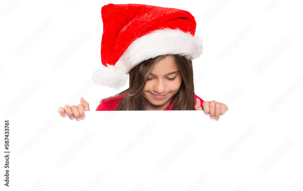 Festive little girl showing card Festive little girl showing card