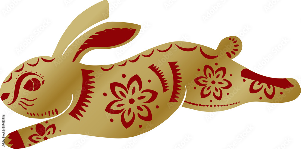 Naklejka premium Image of decorative golden rabbit running on transparent background