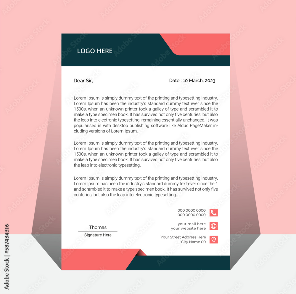 Simple And Print Ready Letterhead Design. Corporate Modern Business Letterhead Design. Creative Abstract Professional Informative Design.