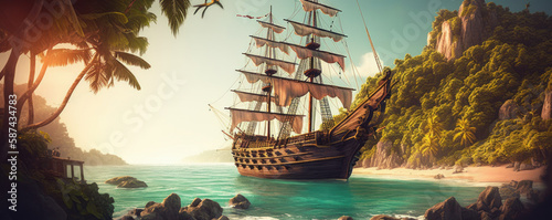 Fotografie, Obraz Pirate adventure on the high seas