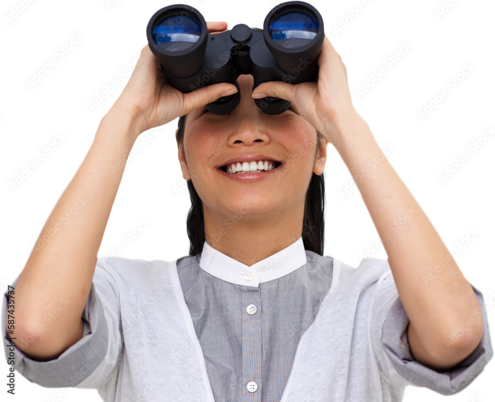 Visionary businesswoman looking through binoculars Visionary businesswoman looking through binoculars