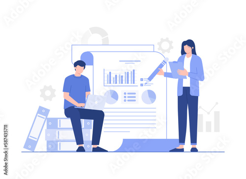 Financial analysis data report concept, infographic, statistics. Modern vector flat illustration