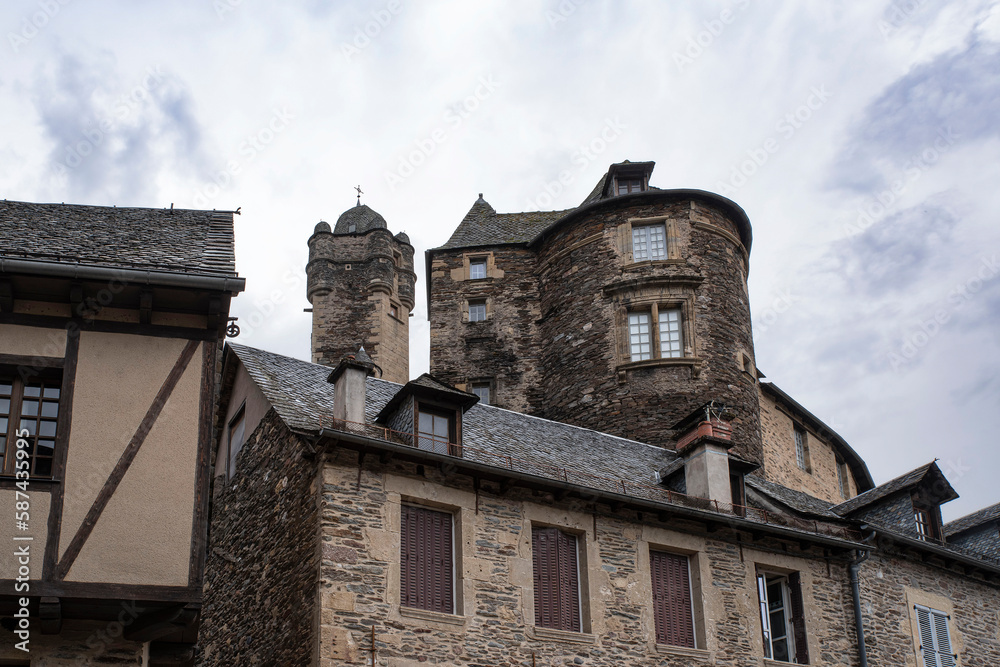 Panorama of the town of Estaing in the Averon in France, an old picturesque stone village