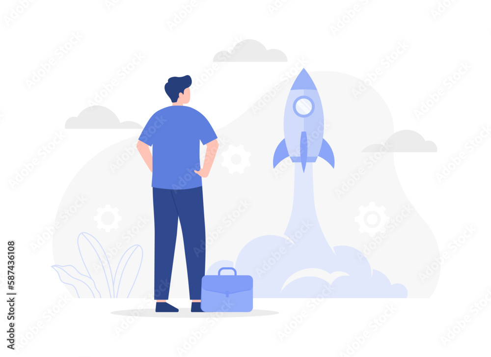 Started business, launch success rocket or entrepreneur, startup project. Modern flat illustration Started business, launch success rocket or entrepreneur, startup project. Modern flat illustration