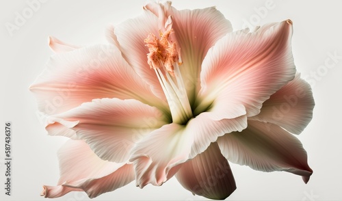  a large pink flower with a white center on a white background.  generative ai