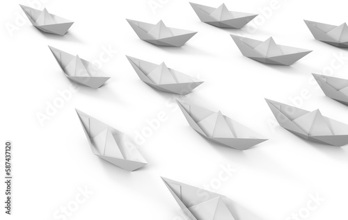High angle view of paper boats arranged