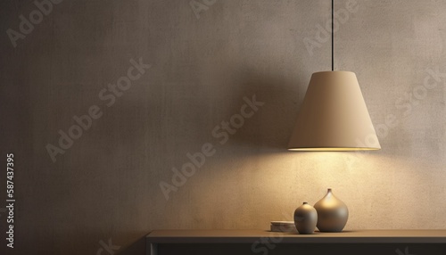 A beautiful lampshade alone, in the background a clean textured wall, neutral colors, generative IA photo