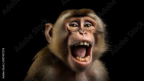 Funny portrait of smiling barbary Macaque Monkey. Generative AI © AdriFerrer