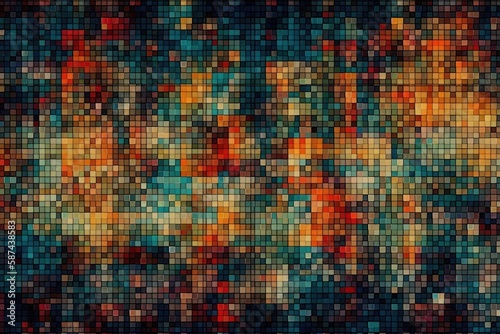 vibrant mosaic design composed of small square tiles. Generative AI
