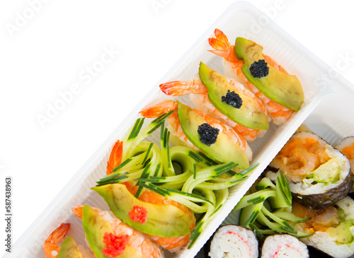 Close up of sushi served in tray
