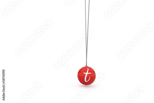 Digital composite image of red newtons cradle with alphabet t
