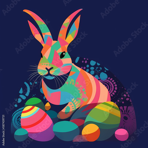 Easter bunny surrounded by easter egg