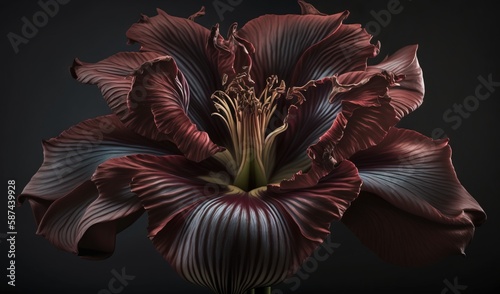 a close up of a flower on a black background with a dark background.  generative ai