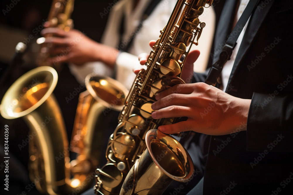 Obraz premium Person playing saxophone in a band.