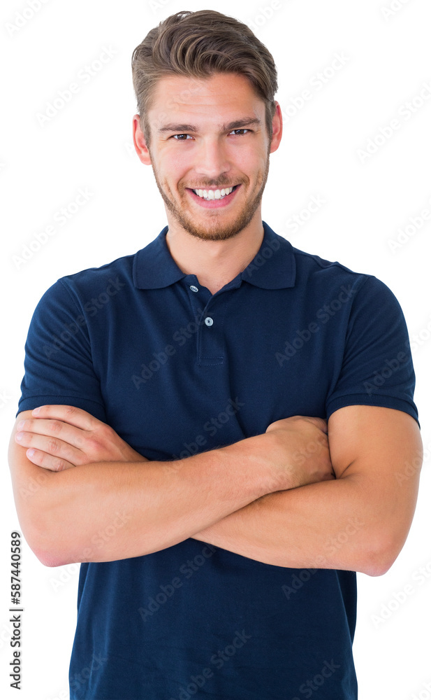 Handsome young man smiling with arms crossed - obrazy, fototapety, plakaty 