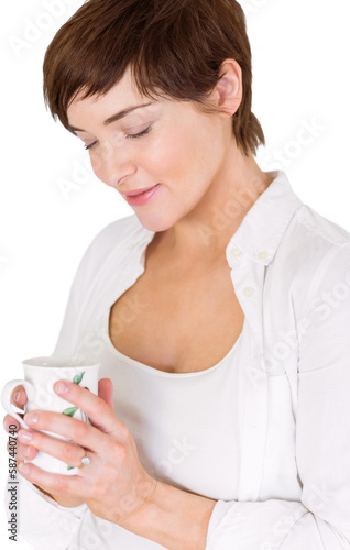 Beautiful woman holding coffee cup