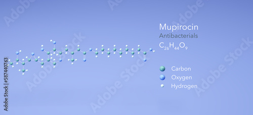 mupirocin molecule, molecular structures, antibacterials, 3d model, Structural Chemical Formula and Atoms with Color Coding photo